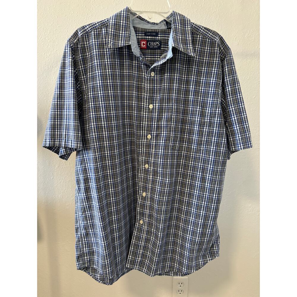 CHAPS Easy Care Plaid Shirt Mens Large Cotton Short Sleeve Vintage Y2K